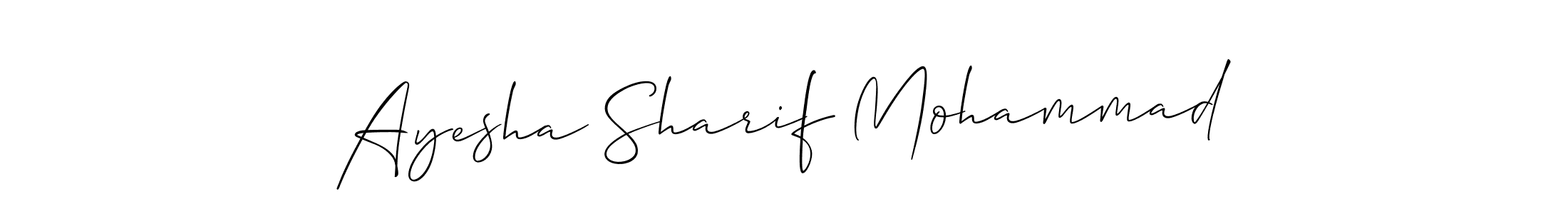 You should practise on your own different ways (Allison_Script) to write your name (Ayesha Sharif Mohammad) in signature. don't let someone else do it for you. Ayesha Sharif Mohammad signature style 2 images and pictures png