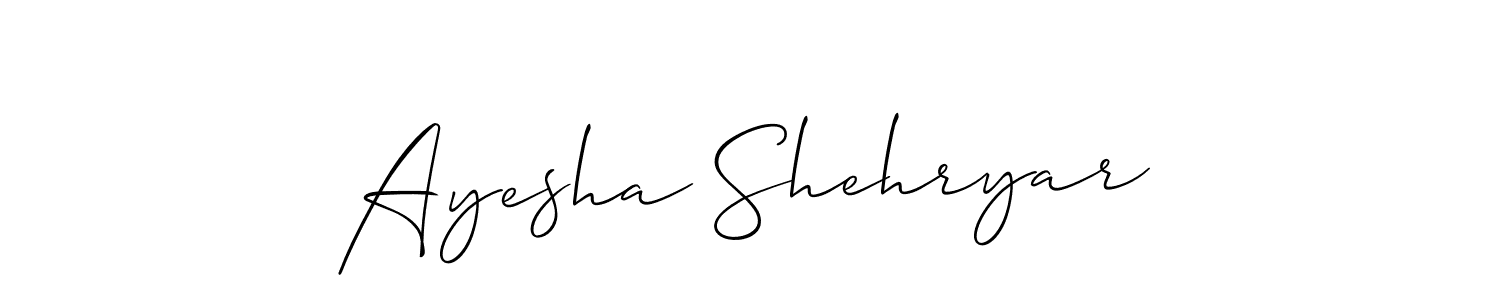 Allison_Script is a professional signature style that is perfect for those who want to add a touch of class to their signature. It is also a great choice for those who want to make their signature more unique. Get Ayesha Shehryar name to fancy signature for free. Ayesha Shehryar signature style 2 images and pictures png