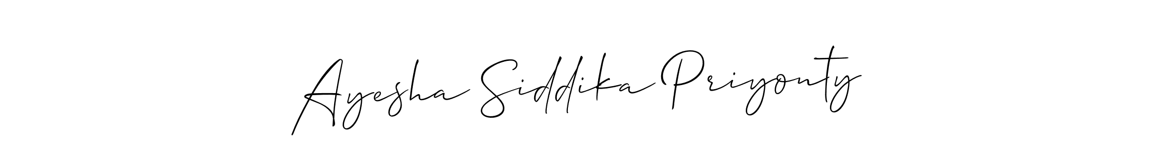 Make a beautiful signature design for name Ayesha Siddika Priyonty. With this signature (Allison_Script) style, you can create a handwritten signature for free. Ayesha Siddika Priyonty signature style 2 images and pictures png