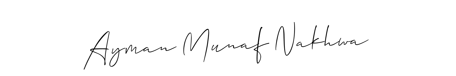 How to make Ayman Munaf Nakhwa name signature. Use Allison_Script style for creating short signs online. This is the latest handwritten sign. Ayman Munaf Nakhwa signature style 2 images and pictures png