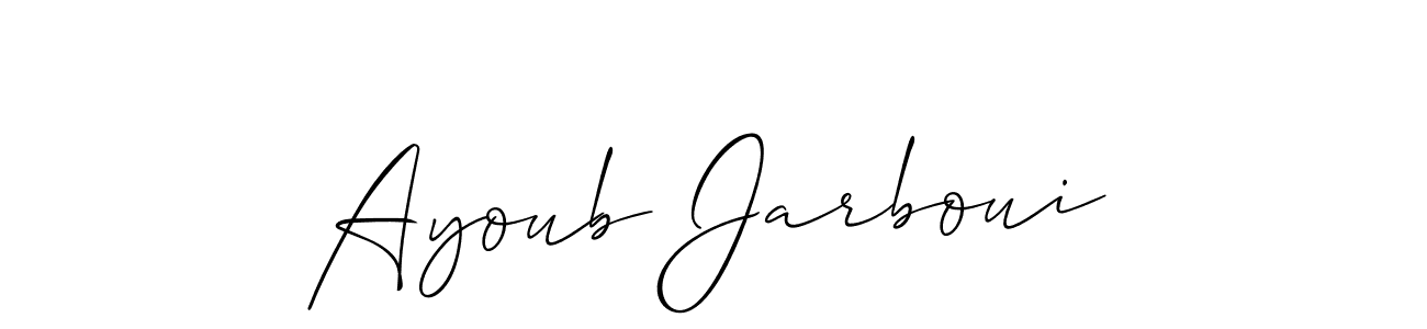 Allison_Script is a professional signature style that is perfect for those who want to add a touch of class to their signature. It is also a great choice for those who want to make their signature more unique. Get Ayoub Jarboui name to fancy signature for free. Ayoub Jarboui signature style 2 images and pictures png