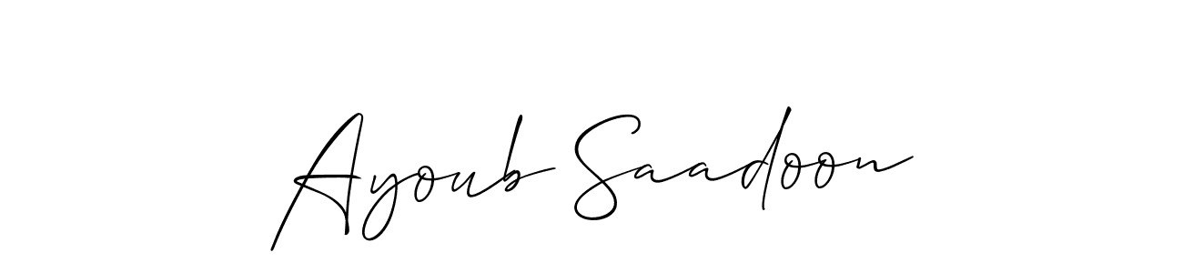 Also You can easily find your signature by using the search form. We will create Ayoub Saadoon name handwritten signature images for you free of cost using Allison_Script sign style. Ayoub Saadoon signature style 2 images and pictures png