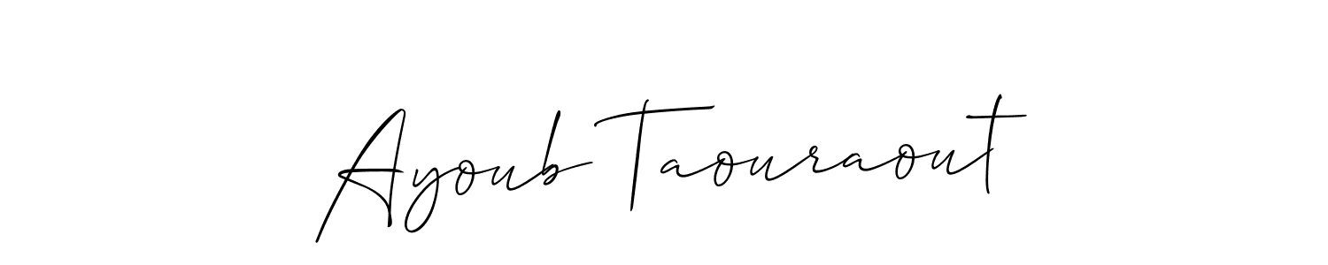 How to make Ayoub Taouraout name signature. Use Allison_Script style for creating short signs online. This is the latest handwritten sign. Ayoub Taouraout signature style 2 images and pictures png