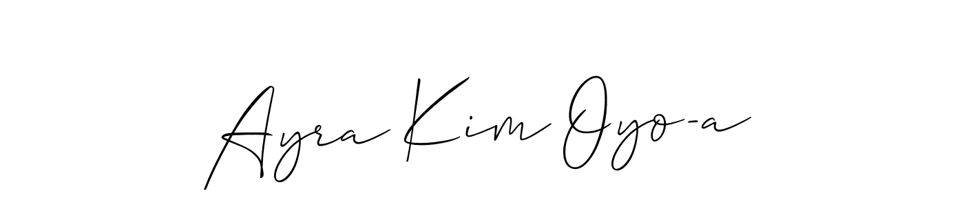 The best way (Allison_Script) to make a short signature is to pick only two or three words in your name. The name Ayra Kim Oyo-a include a total of six letters. For converting this name. Ayra Kim Oyo-a signature style 2 images and pictures png