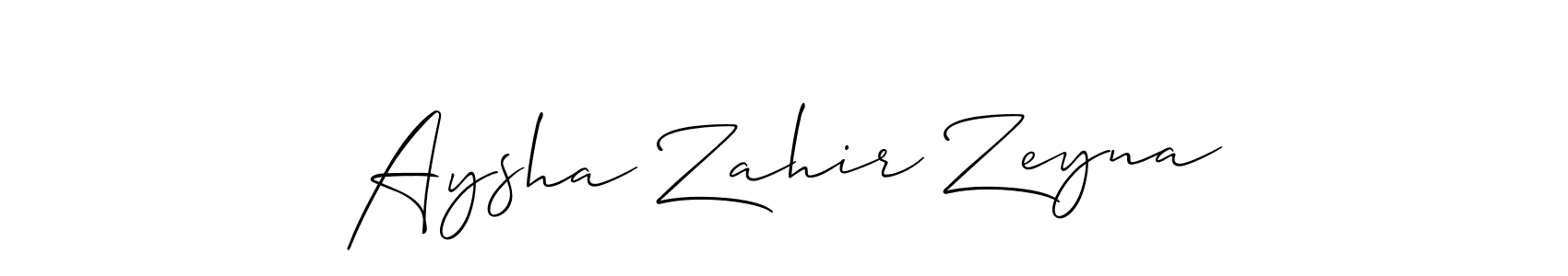 Also You can easily find your signature by using the search form. We will create Aysha Zahir Zeyna name handwritten signature images for you free of cost using Allison_Script sign style. Aysha Zahir Zeyna signature style 2 images and pictures png