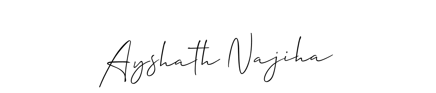 if you are searching for the best signature style for your name Ayshath Najiha. so please give up your signature search. here we have designed multiple signature styles  using Allison_Script. Ayshath Najiha signature style 2 images and pictures png