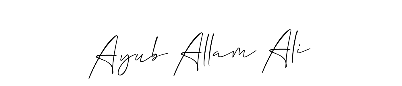 The best way (Allison_Script) to make a short signature is to pick only two or three words in your name. The name Ayub Allam Ali include a total of six letters. For converting this name. Ayub Allam Ali signature style 2 images and pictures png