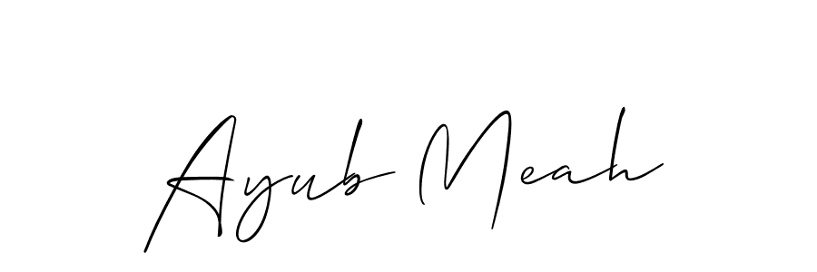The best way (Allison_Script) to make a short signature is to pick only two or three words in your name. The name Ayub Meah include a total of six letters. For converting this name. Ayub Meah signature style 2 images and pictures png