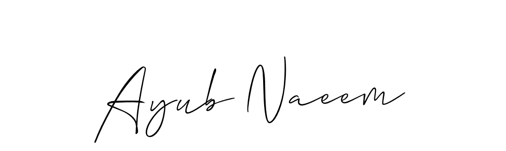 Create a beautiful signature design for name Ayub Naeem. With this signature (Allison_Script) fonts, you can make a handwritten signature for free. Ayub Naeem signature style 2 images and pictures png