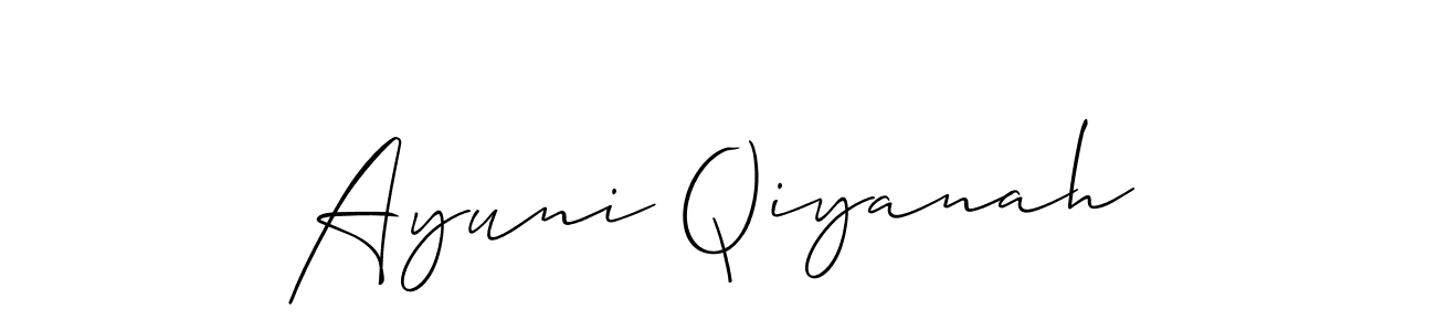 Make a beautiful signature design for name Ayuni Qiyanah. With this signature (Allison_Script) style, you can create a handwritten signature for free. Ayuni Qiyanah signature style 2 images and pictures png