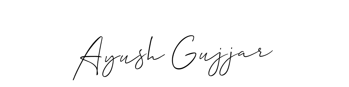 Allison_Script is a professional signature style that is perfect for those who want to add a touch of class to their signature. It is also a great choice for those who want to make their signature more unique. Get Ayush Gujjar name to fancy signature for free. Ayush Gujjar signature style 2 images and pictures png