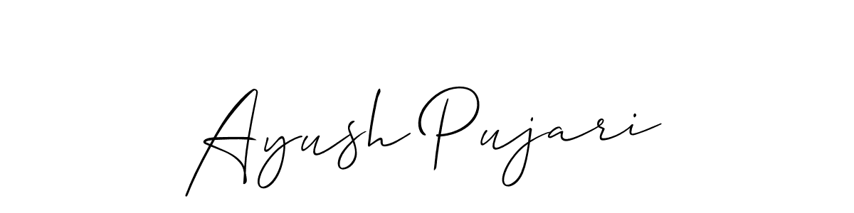 How to make Ayush Pujari name signature. Use Allison_Script style for creating short signs online. This is the latest handwritten sign. Ayush Pujari signature style 2 images and pictures png