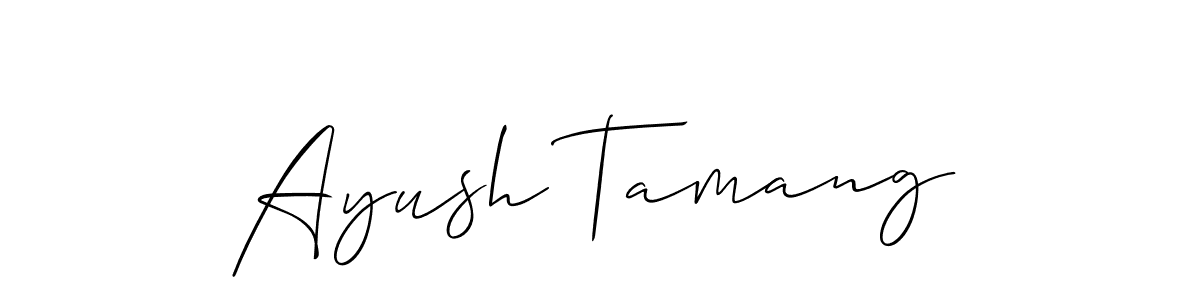 Allison_Script is a professional signature style that is perfect for those who want to add a touch of class to their signature. It is also a great choice for those who want to make their signature more unique. Get Ayush Tamang name to fancy signature for free. Ayush Tamang signature style 2 images and pictures png