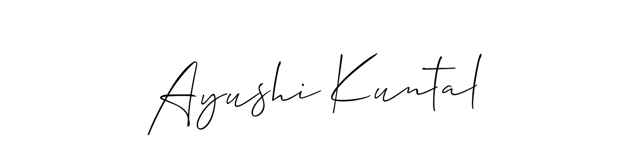 Allison_Script is a professional signature style that is perfect for those who want to add a touch of class to their signature. It is also a great choice for those who want to make their signature more unique. Get Ayushi Kuntal name to fancy signature for free. Ayushi Kuntal signature style 2 images and pictures png