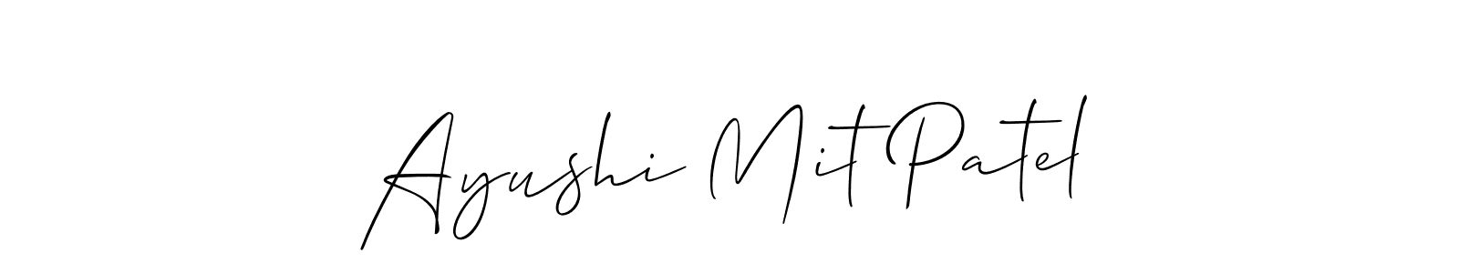 The best way (Allison_Script) to make a short signature is to pick only two or three words in your name. The name Ayushi Mit Patel include a total of six letters. For converting this name. Ayushi Mit Patel signature style 2 images and pictures png