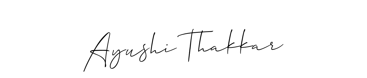 Make a beautiful signature design for name Ayushi Thakkar. With this signature (Allison_Script) style, you can create a handwritten signature for free. Ayushi Thakkar signature style 2 images and pictures png