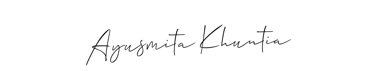 Also You can easily find your signature by using the search form. We will create Ayusmita Khuntia name handwritten signature images for you free of cost using Allison_Script sign style. Ayusmita Khuntia signature style 2 images and pictures png