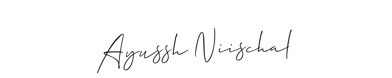 The best way (Allison_Script) to make a short signature is to pick only two or three words in your name. The name Ayussh Niischal include a total of six letters. For converting this name. Ayussh Niischal signature style 2 images and pictures png