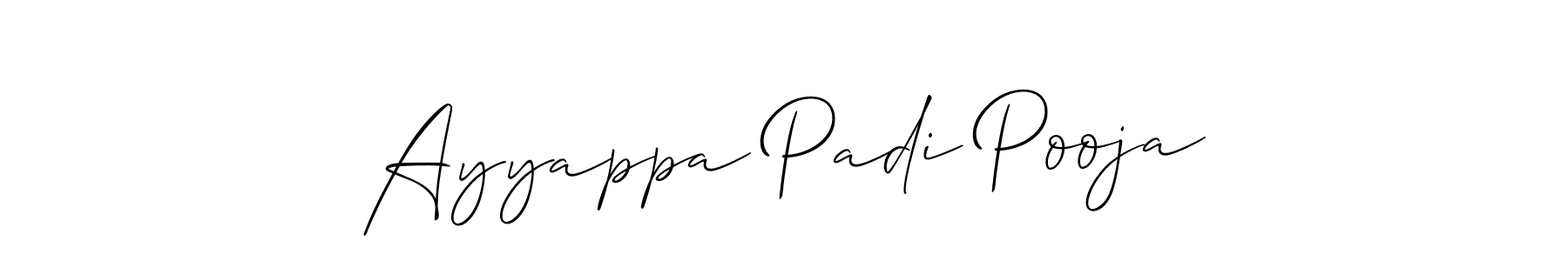 It looks lik you need a new signature style for name Ayyappa Padi Pooja. Design unique handwritten (Allison_Script) signature with our free signature maker in just a few clicks. Ayyappa Padi Pooja signature style 2 images and pictures png