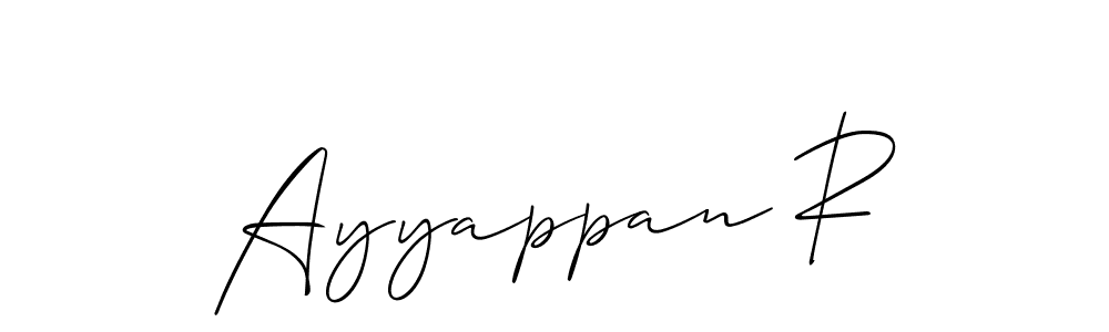 Design your own signature with our free online signature maker. With this signature software, you can create a handwritten (Allison_Script) signature for name Ayyappan R. Ayyappan R signature style 2 images and pictures png