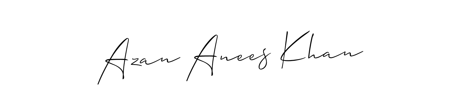 Allison_Script is a professional signature style that is perfect for those who want to add a touch of class to their signature. It is also a great choice for those who want to make their signature more unique. Get Azan Anees Khan name to fancy signature for free. Azan Anees Khan signature style 2 images and pictures png