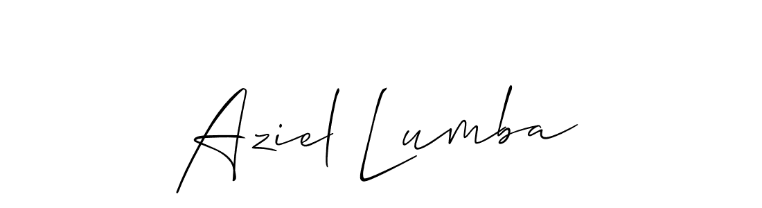 The best way (Allison_Script) to make a short signature is to pick only two or three words in your name. The name Aziel Lumba include a total of six letters. For converting this name. Aziel Lumba signature style 2 images and pictures png