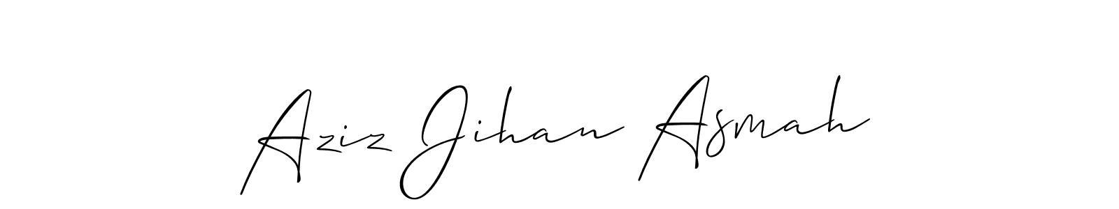 This is the best signature style for the Aziz Jihan Asmah name. Also you like these signature font (Allison_Script). Mix name signature. Aziz Jihan Asmah signature style 2 images and pictures png