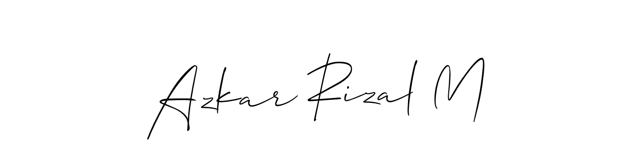 How to make Azkar Rizal M name signature. Use Allison_Script style for creating short signs online. This is the latest handwritten sign. Azkar Rizal M signature style 2 images and pictures png