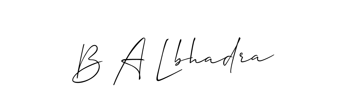 The best way (Allison_Script) to make a short signature is to pick only two or three words in your name. The name B A Lbhadra include a total of six letters. For converting this name. B A Lbhadra signature style 2 images and pictures png