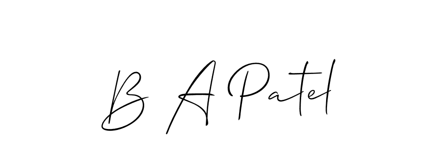 The best way (Allison_Script) to make a short signature is to pick only two or three words in your name. The name B A Patel include a total of six letters. For converting this name. B A Patel signature style 2 images and pictures png