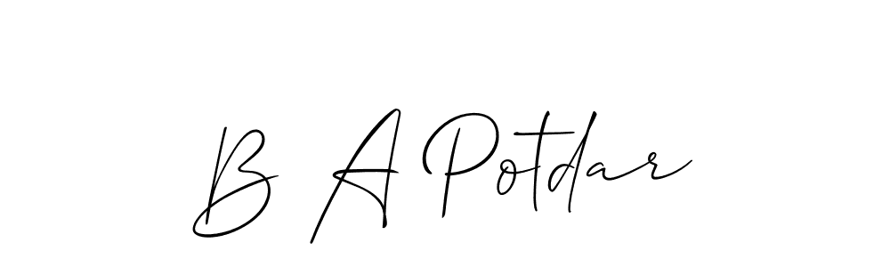 Also You can easily find your signature by using the search form. We will create B A Potdar name handwritten signature images for you free of cost using Allison_Script sign style. B A Potdar signature style 2 images and pictures png