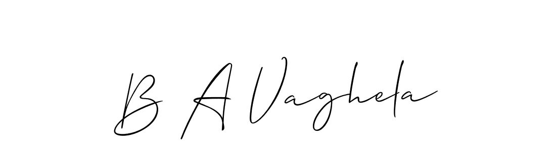The best way (Allison_Script) to make a short signature is to pick only two or three words in your name. The name B A Vaghela include a total of six letters. For converting this name. B A Vaghela signature style 2 images and pictures png