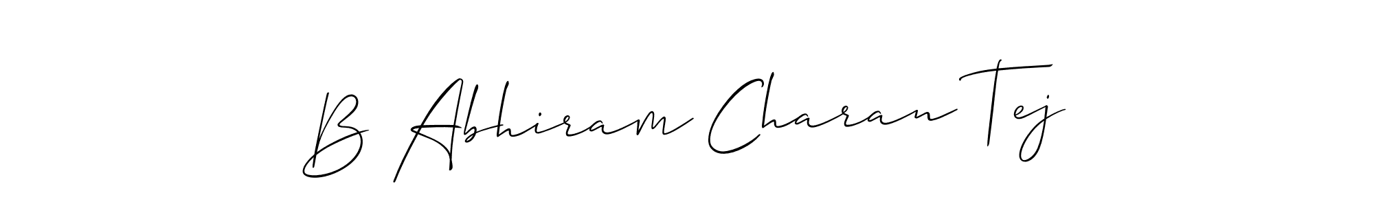 You should practise on your own different ways (Allison_Script) to write your name (B Abhiram Charan Tej) in signature. don't let someone else do it for you. B Abhiram Charan Tej signature style 2 images and pictures png