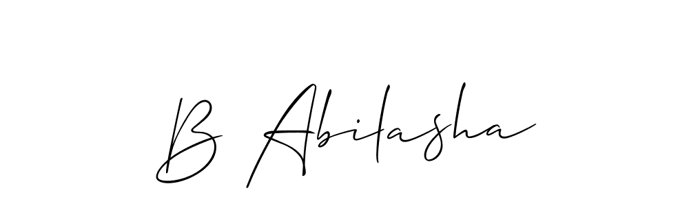 Use a signature maker to create a handwritten signature online. With this signature software, you can design (Allison_Script) your own signature for name B Abilasha. B Abilasha signature style 2 images and pictures png