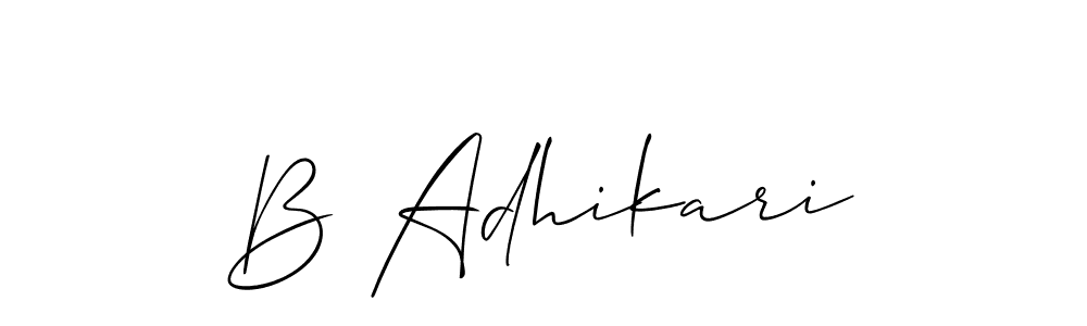 if you are searching for the best signature style for your name B Adhikari. so please give up your signature search. here we have designed multiple signature styles  using Allison_Script. B Adhikari signature style 2 images and pictures png