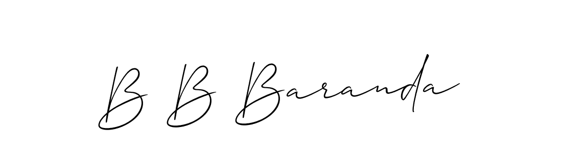 The best way (Allison_Script) to make a short signature is to pick only two or three words in your name. The name B B Baranda include a total of six letters. For converting this name. B B Baranda signature style 2 images and pictures png