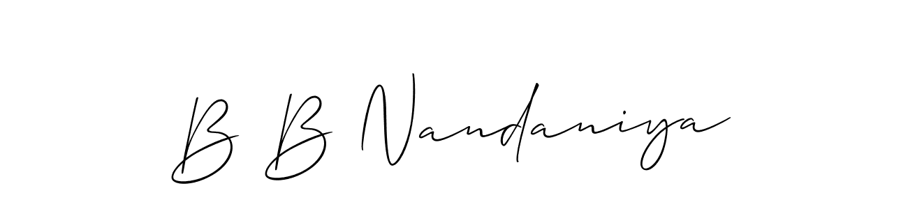 Allison_Script is a professional signature style that is perfect for those who want to add a touch of class to their signature. It is also a great choice for those who want to make their signature more unique. Get B B Nandaniya name to fancy signature for free. B B Nandaniya signature style 2 images and pictures png