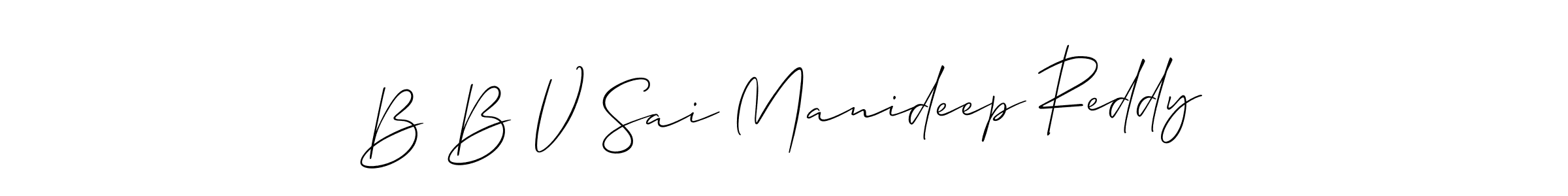 Similarly Allison_Script is the best handwritten signature design. Signature creator online .You can use it as an online autograph creator for name B B V Sai Manideep Reddy. B B V Sai Manideep Reddy signature style 2 images and pictures png