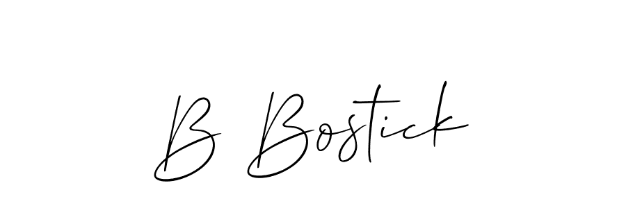 The best way (Allison_Script) to make a short signature is to pick only two or three words in your name. The name B Bostick include a total of six letters. For converting this name. B Bostick signature style 2 images and pictures png