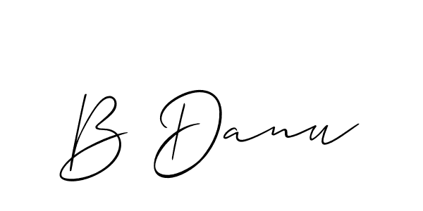 Design your own signature with our free online signature maker. With this signature software, you can create a handwritten (Allison_Script) signature for name B Danu. B Danu signature style 2 images and pictures png