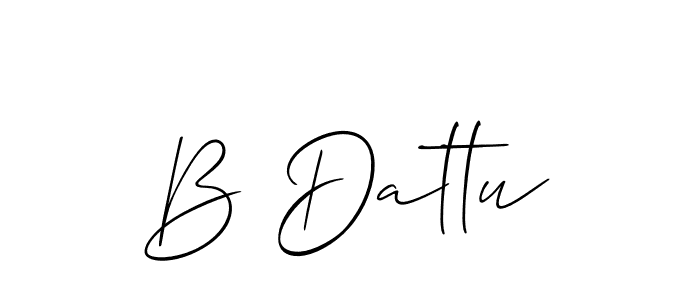 The best way (Allison_Script) to make a short signature is to pick only two or three words in your name. The name B Dattu include a total of six letters. For converting this name. B Dattu signature style 2 images and pictures png