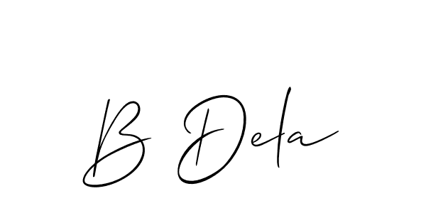 Allison_Script is a professional signature style that is perfect for those who want to add a touch of class to their signature. It is also a great choice for those who want to make their signature more unique. Get B Dela name to fancy signature for free. B Dela signature style 2 images and pictures png