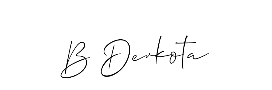 Use a signature maker to create a handwritten signature online. With this signature software, you can design (Allison_Script) your own signature for name B Devkota. B Devkota signature style 2 images and pictures png