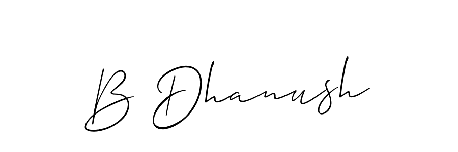 Use a signature maker to create a handwritten signature online. With this signature software, you can design (Allison_Script) your own signature for name B Dhanush. B Dhanush signature style 2 images and pictures png