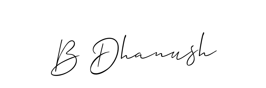 Use a signature maker to create a handwritten signature online. With this signature software, you can design (Allison_Script) your own signature for name B Dhanush. B Dhanush signature style 2 images and pictures png