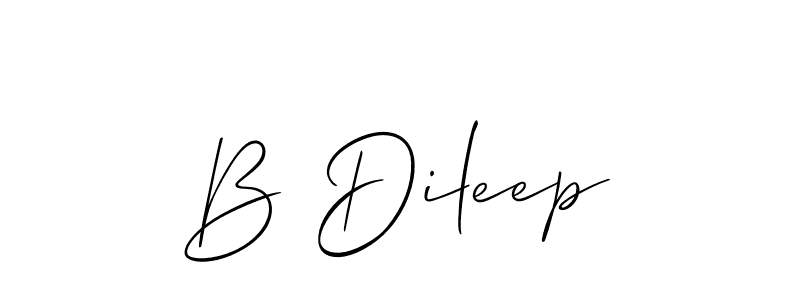 The best way (Allison_Script) to make a short signature is to pick only two or three words in your name. The name B Dileep include a total of six letters. For converting this name. B Dileep signature style 2 images and pictures png