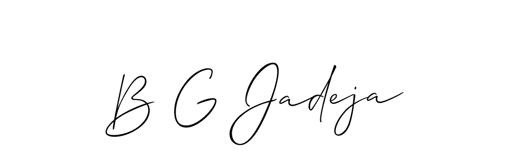 Make a beautiful signature design for name B G Jadeja. With this signature (Allison_Script) style, you can create a handwritten signature for free. B G Jadeja signature style 2 images and pictures png