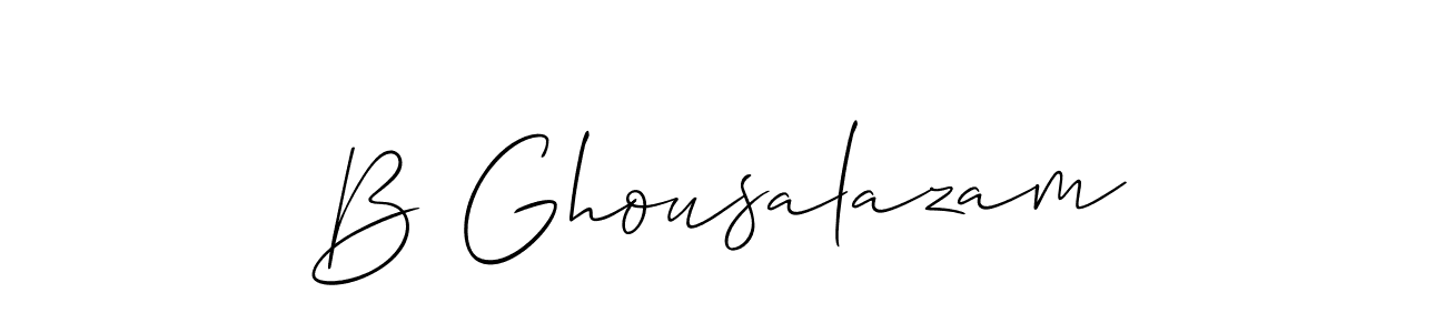 Use a signature maker to create a handwritten signature online. With this signature software, you can design (Allison_Script) your own signature for name B Ghousalazam. B Ghousalazam signature style 2 images and pictures png