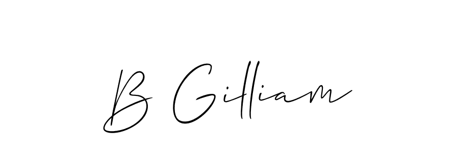 The best way (Allison_Script) to make a short signature is to pick only two or three words in your name. The name B Gilliam include a total of six letters. For converting this name. B Gilliam signature style 2 images and pictures png