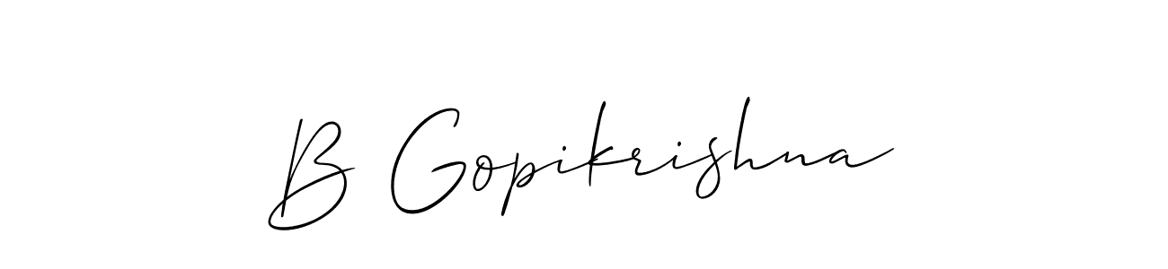 if you are searching for the best signature style for your name B Gopikrishna. so please give up your signature search. here we have designed multiple signature styles  using Allison_Script. B Gopikrishna signature style 2 images and pictures png